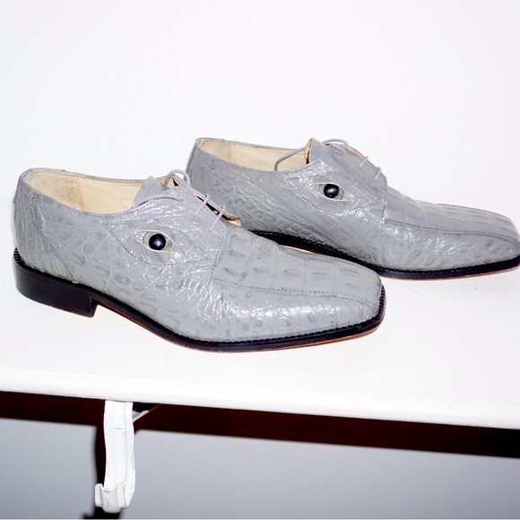 CROCODILE FACE VINTAGE CRAZY DRESS SHOES GREY LEATHER MENS 12 - Picture 1 of 6